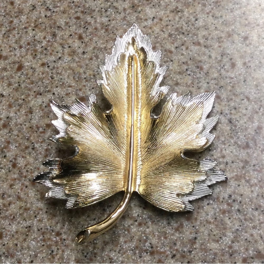 Vintage - Gold and Silver tone Maple Leaf Brooch - Two-Tone Leaf Pin